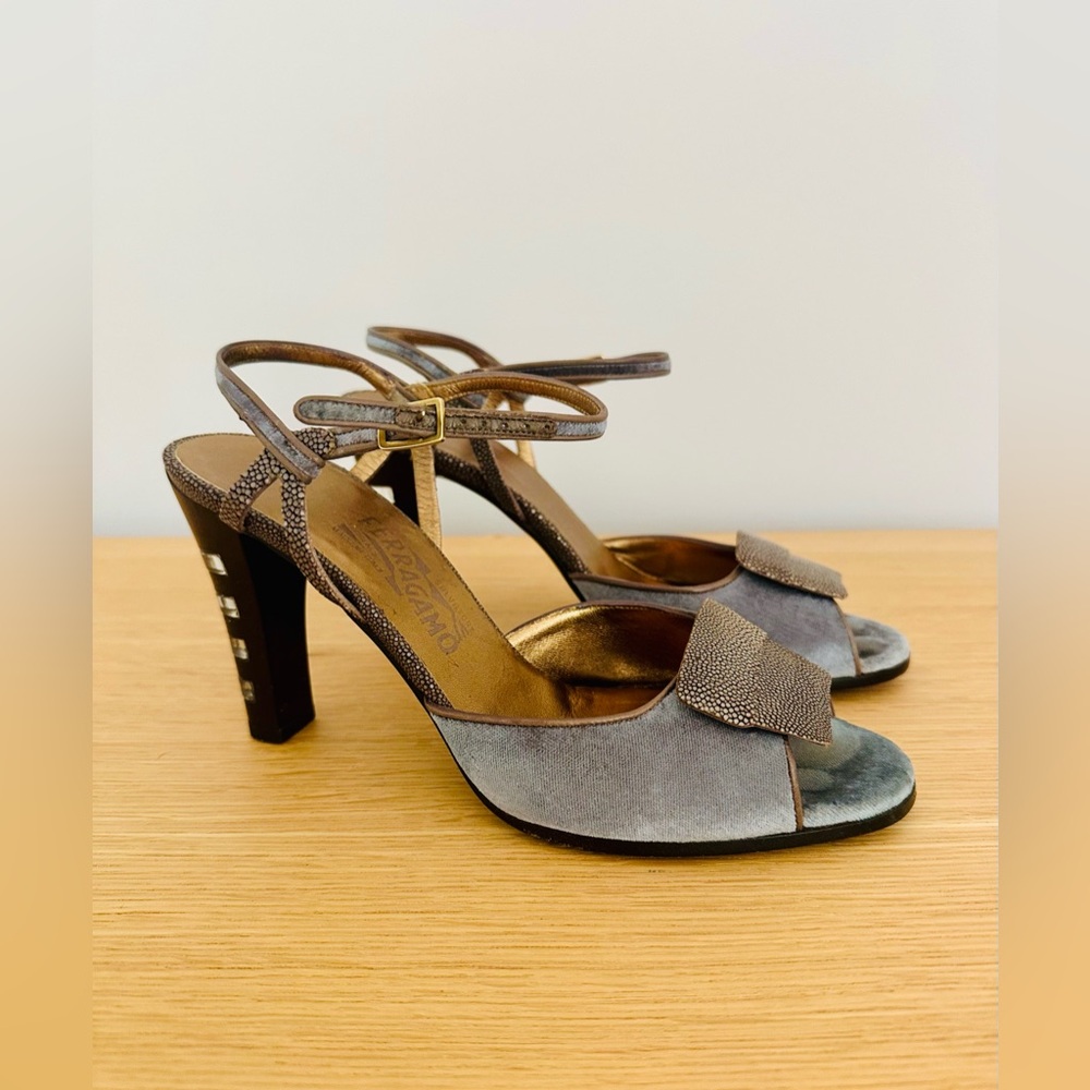 Salvatore Ferragamo “Theodore” open toe velvet heels